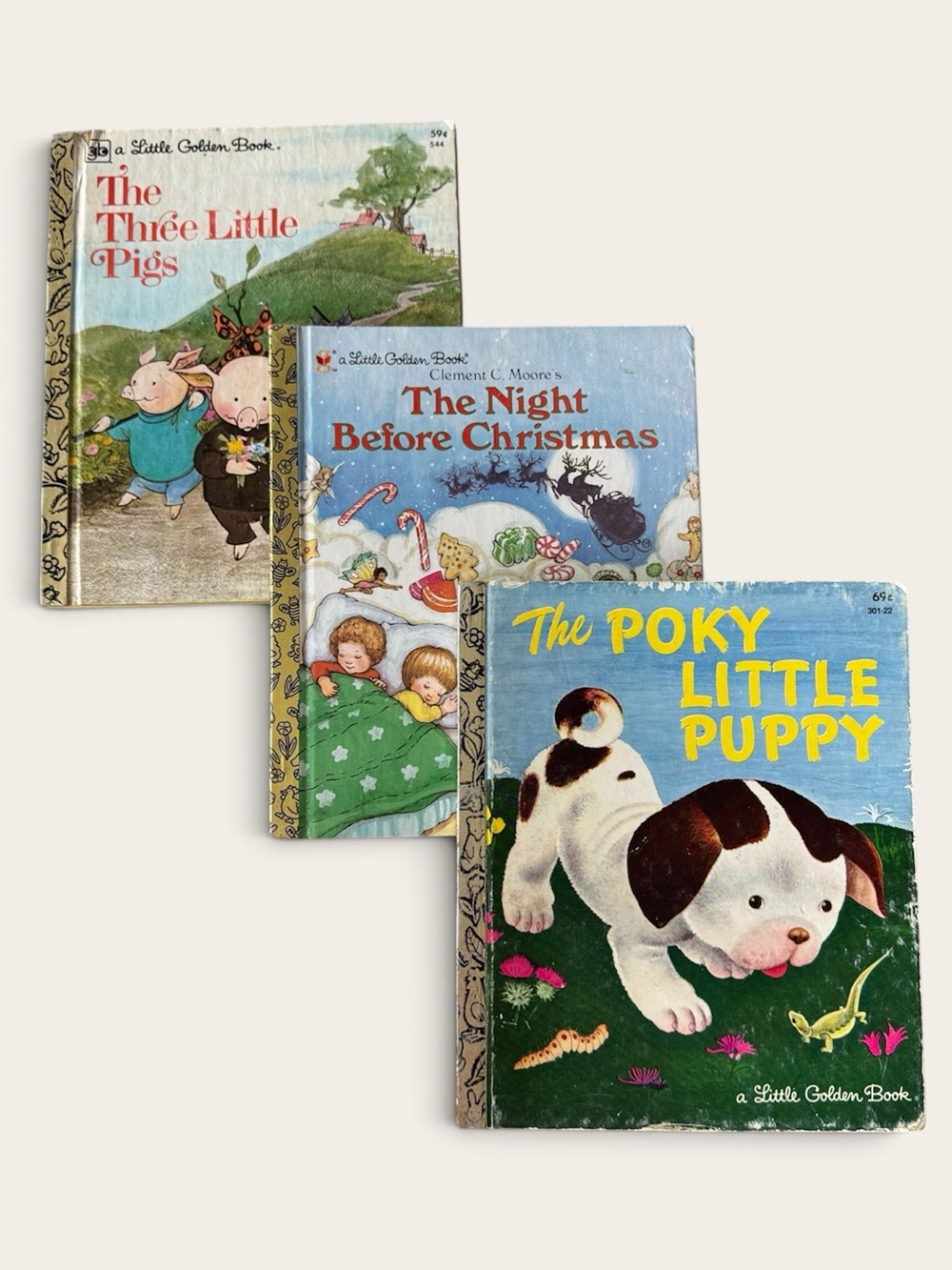 Vintage Little Golden Books Trio The 3 Little Pigs Poky Little Puppy Christmas